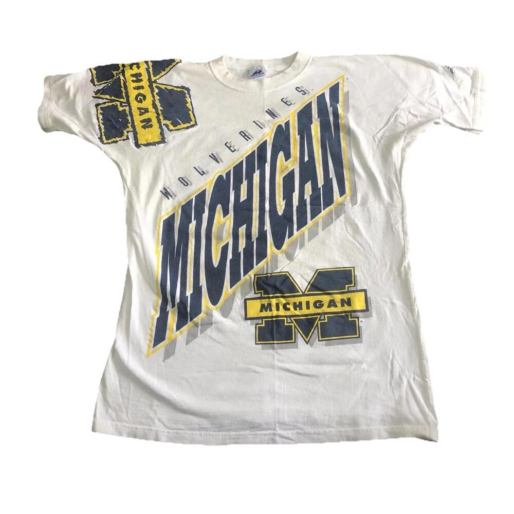 Vintage Michigan T Shirt Apex One Wraparound Michigan AOP Wolverines Mens Large